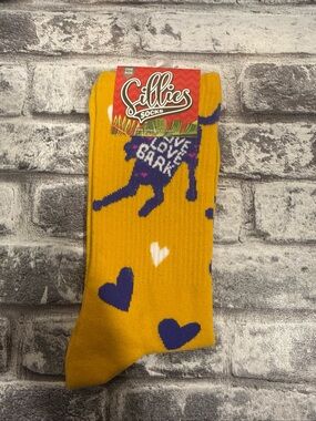 Sillies Socks Live Love Bark Unisex Socks One Size NWT Yellow, Purple